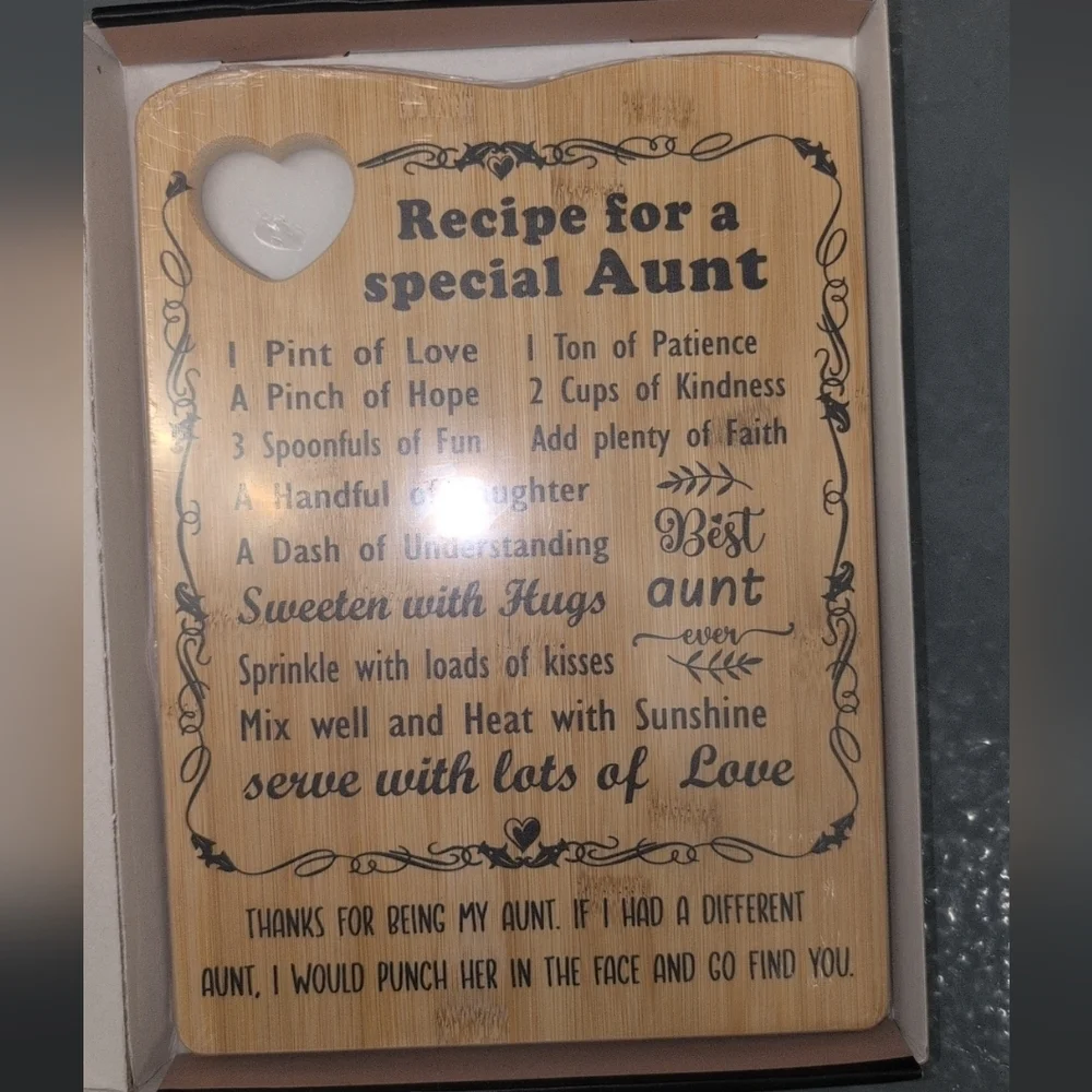 Best Aunt Ever Engraved Wooden Cooking Utensils and Recipe Plaque Set